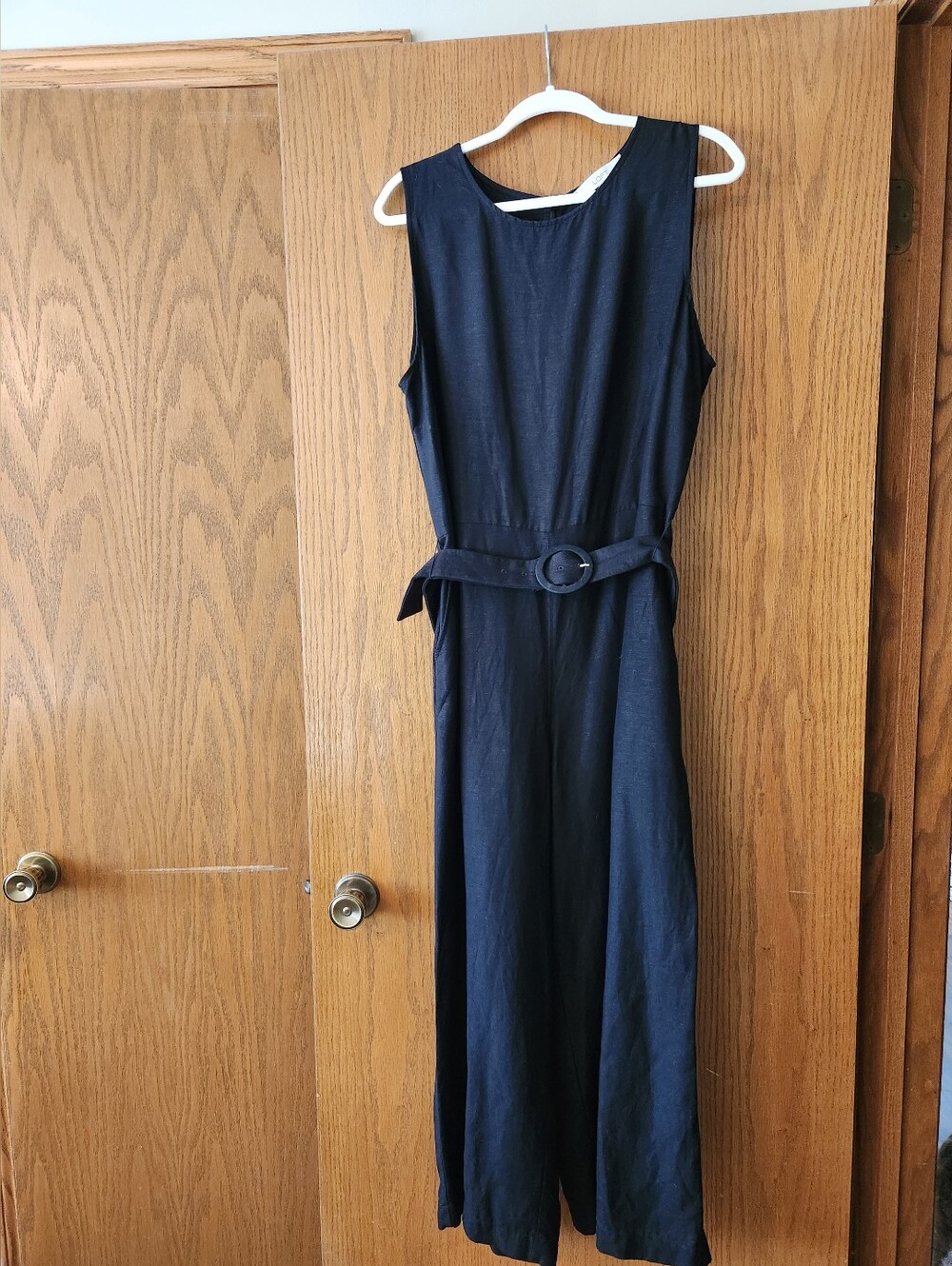 LOFT Size 16 Black Sleeveless Belted Jumpsuit